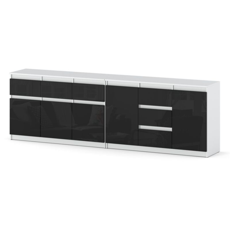 Komoda Hurtownia-Mebli Szuflady 6 Agnolia Best 240cm Biały Mat Czarny Połysk 240x35x75 cm 1szt.