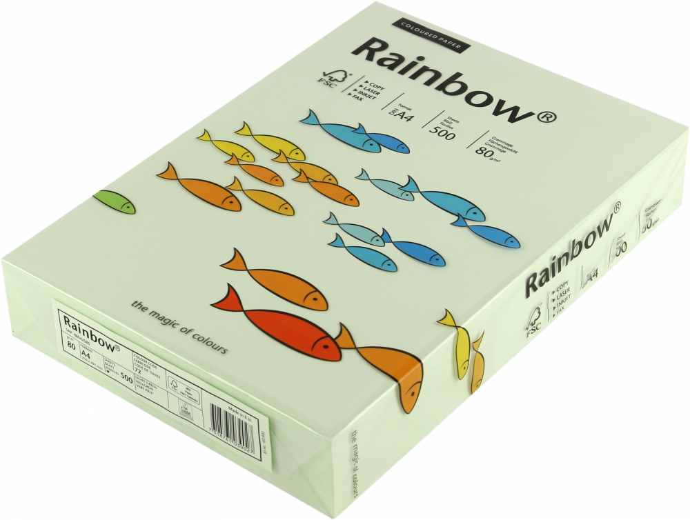 Papier kolorowy Rainbow, A4, 80g/m2, 500 arkuszy, blado zielony (R72)
