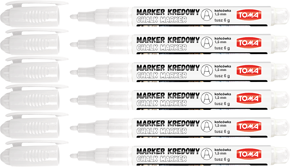 6x Marker kredowy Toma TO-293, okrągła, 1.5mm, 6g, biały