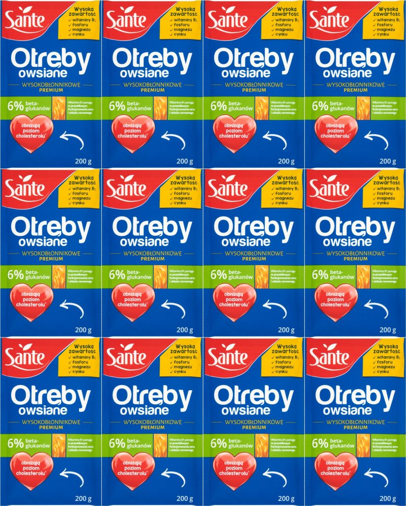 12x Otręby owsiane wysokobłonnikowe Sante, 200g