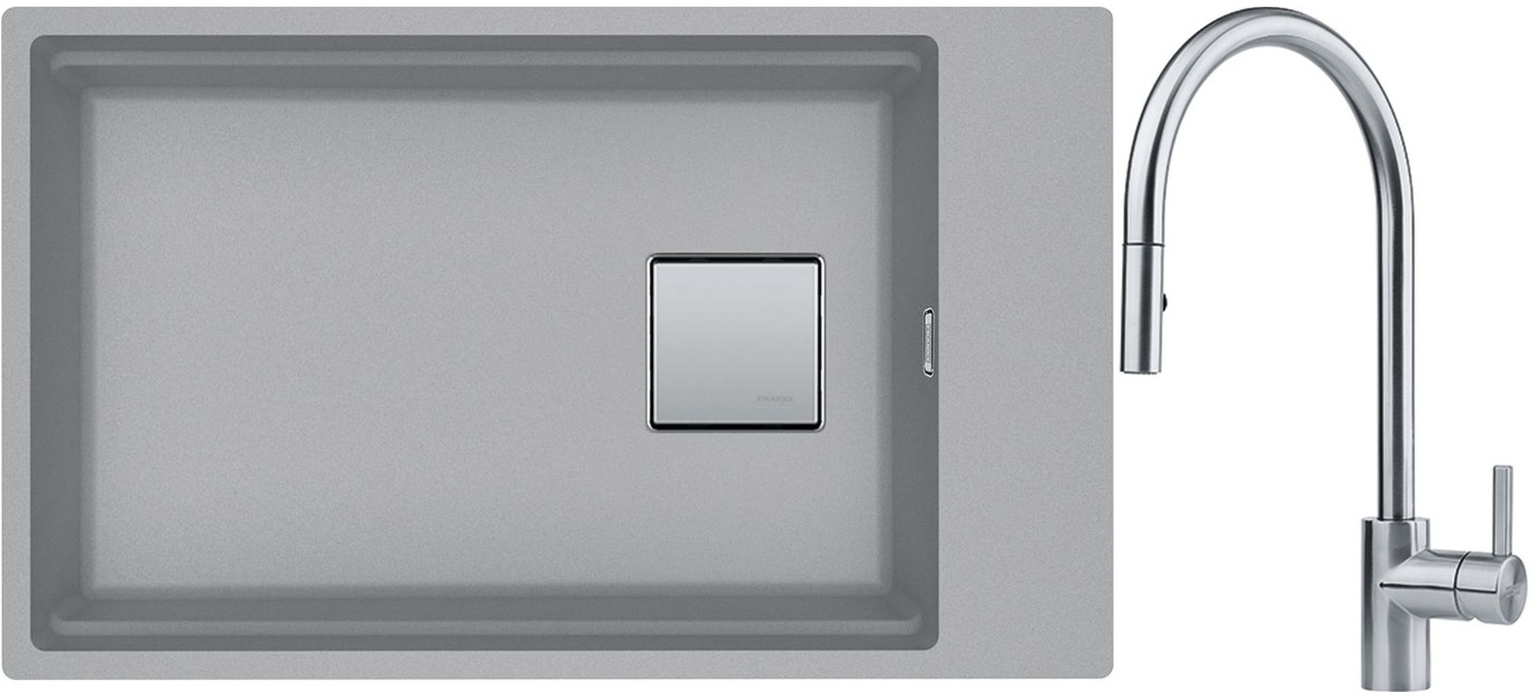 Franke Kanon KNG 110-62 zlewozmywak 62x42 cm Fragranite kamienny szary z baterią kuchenną Eos Neo stal szlachetna (1250528623, 1150590045)