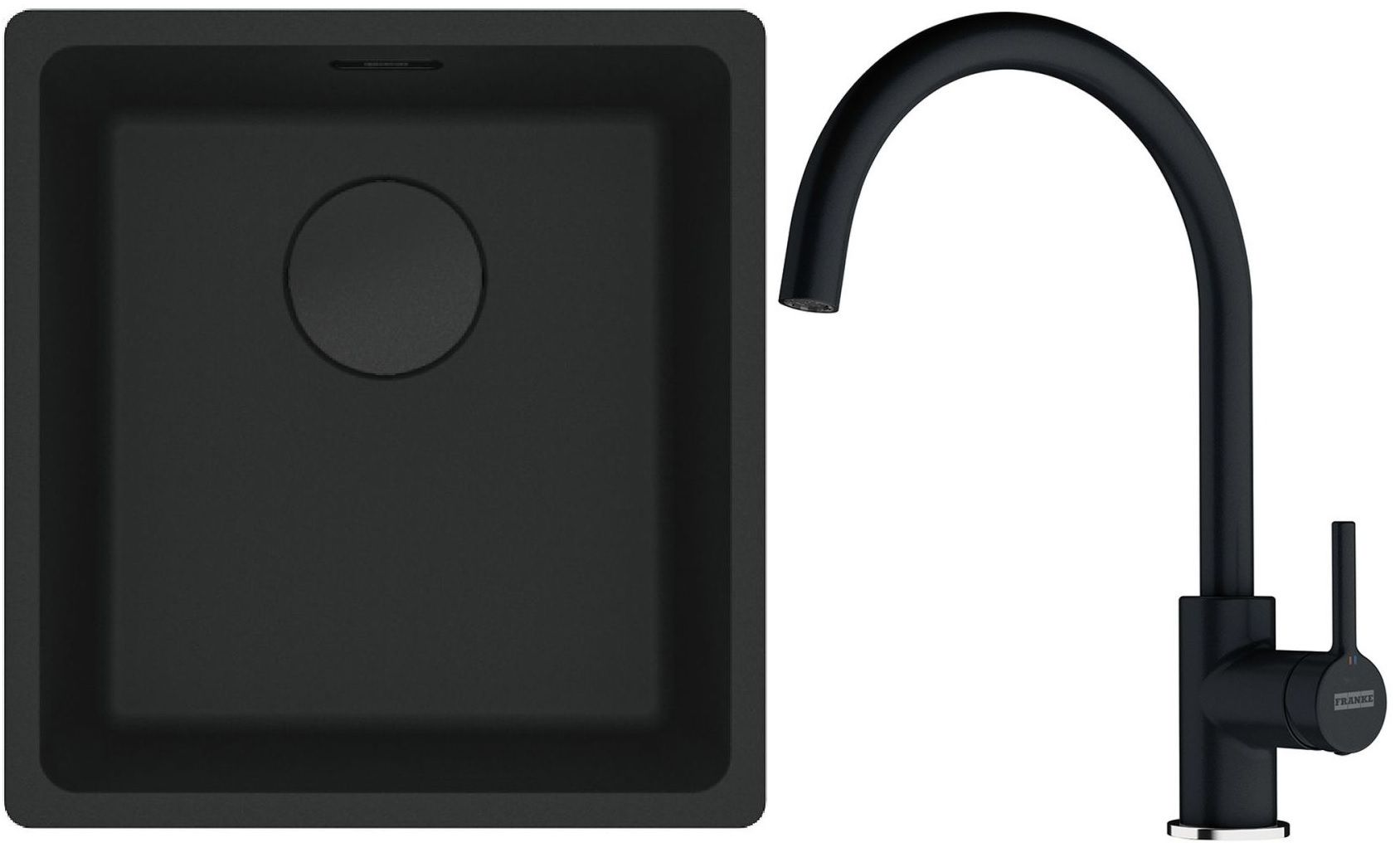 Franke Maris MRG 110-37 zlewozmywak 40x37 cm Fragranit + czarny mat z baterią kuchenną Lina onyx (1250697760, 1150626020)