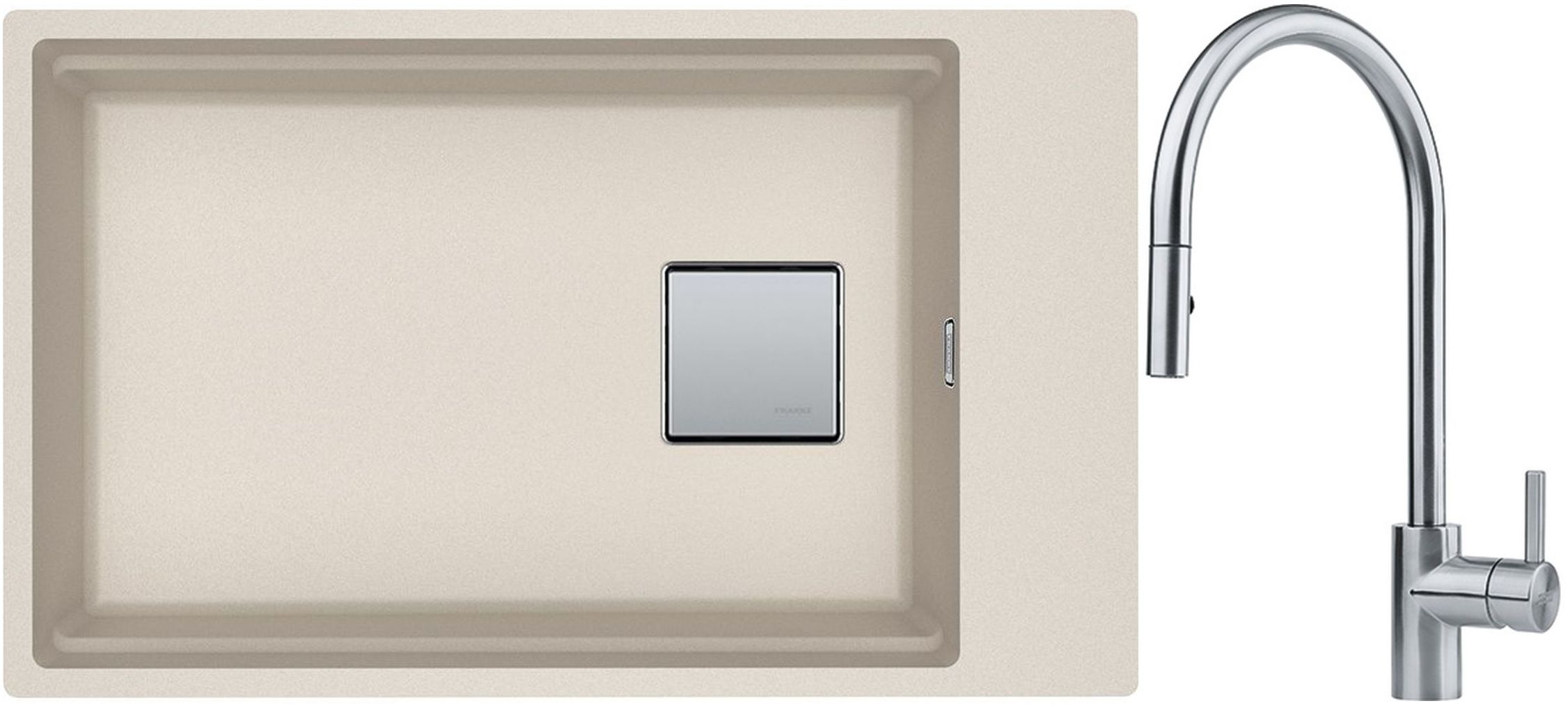 Franke Kanon KNG 110-62 zlewozmywak 62x42 cm Fragranite orzechowy z baterią kuchenną Eos Neo stal szlachetna (1250528618, 1150590045)