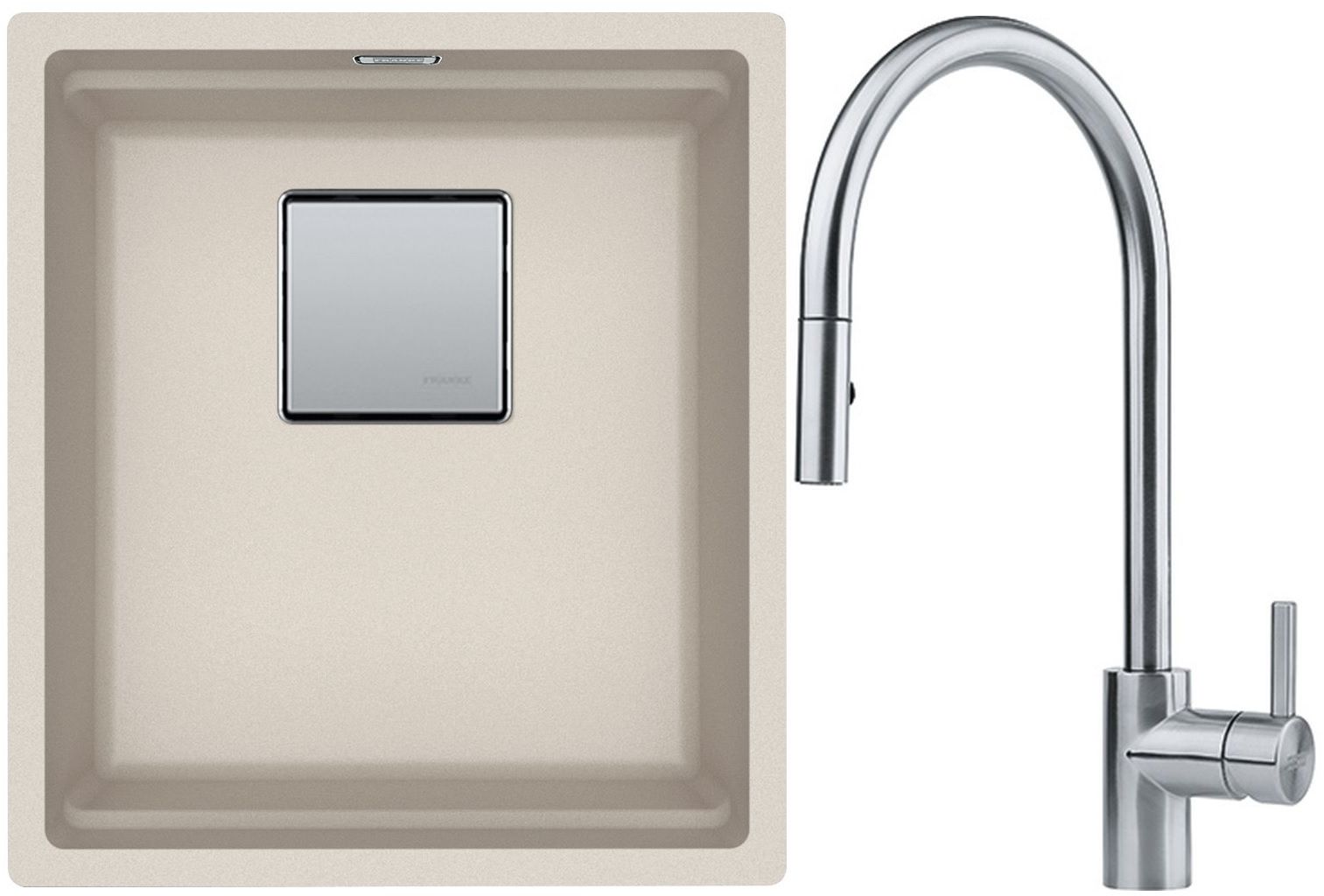 Franke Kanon KNG 110-37 zlewozmywak 37x42 cm Fragranite orzechowy z baterią kuchenną Eos Neo stal szlachetna (1250528626, 1150590045)