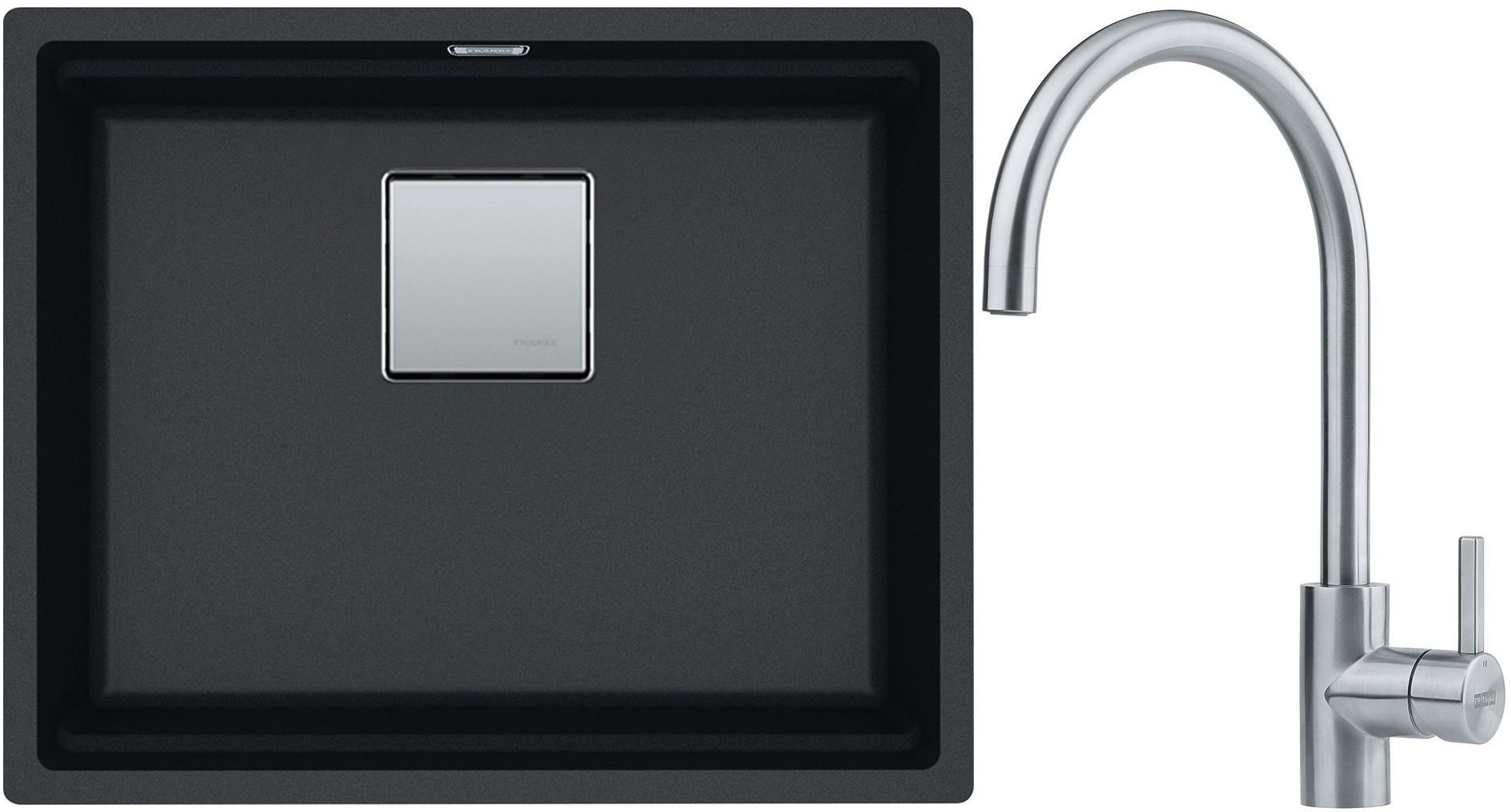 Franke Kanon KNG 110-52 zlewozmywak 52x42 cm Fragranite onyx z baterią kuchenną Eos Neo stal szlachetna (1250528612, 1150590044) - Wysyłka w 24h