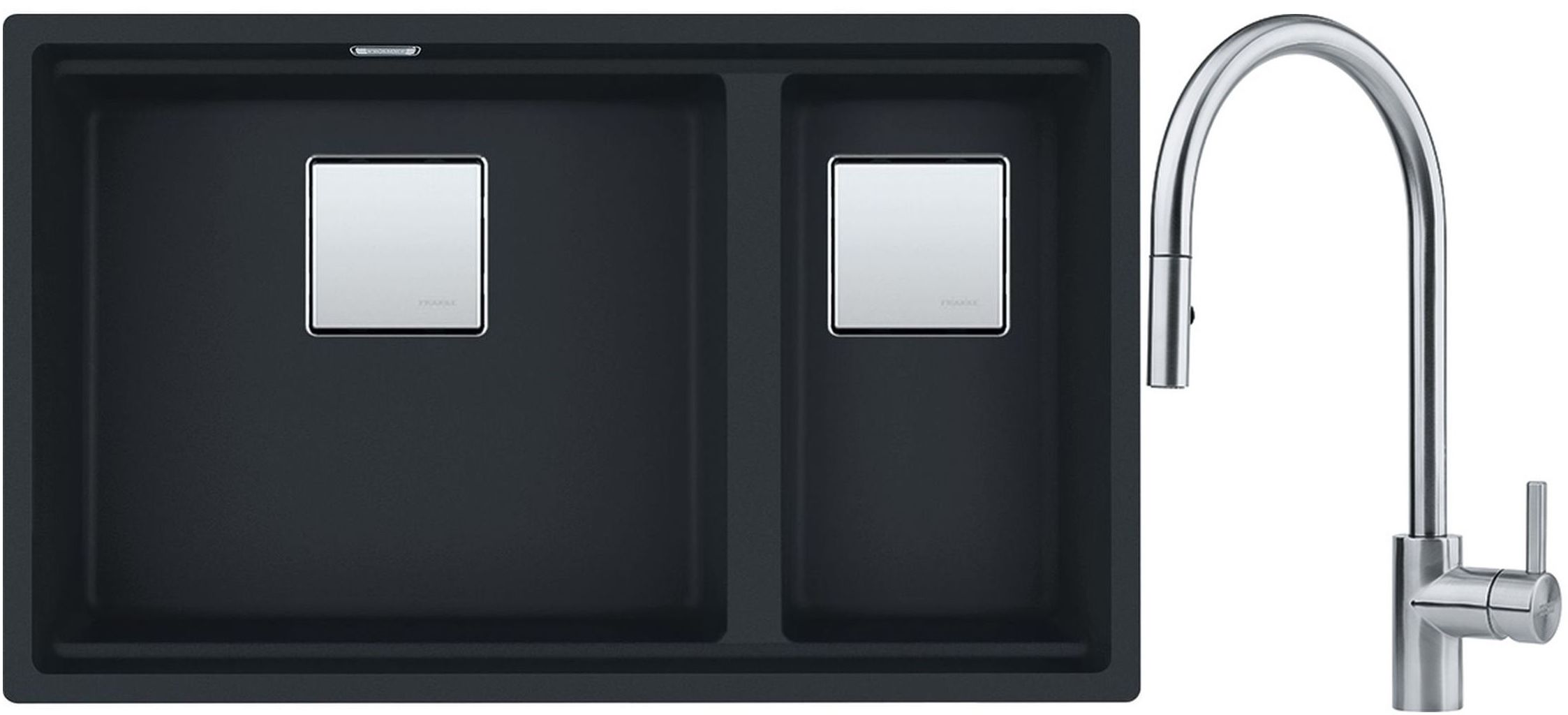Franke Kanon KNG 120 zlewozmywak 76x46 cm Fragranite czarny mat z baterią kuchenną Eos Neo stal szlachetna (1250633004, 1150590045)
