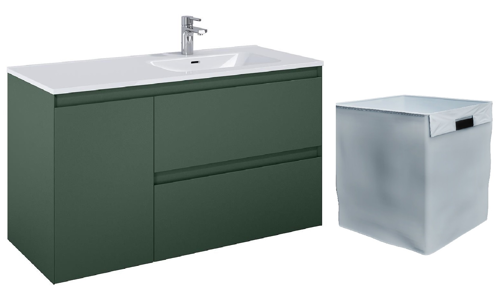 Zestaw Elita Split szafka 120 cm podumywalkowa wisząca prawa z wkładem do kosza zielony mat (RE011205257010, RE199488000010)