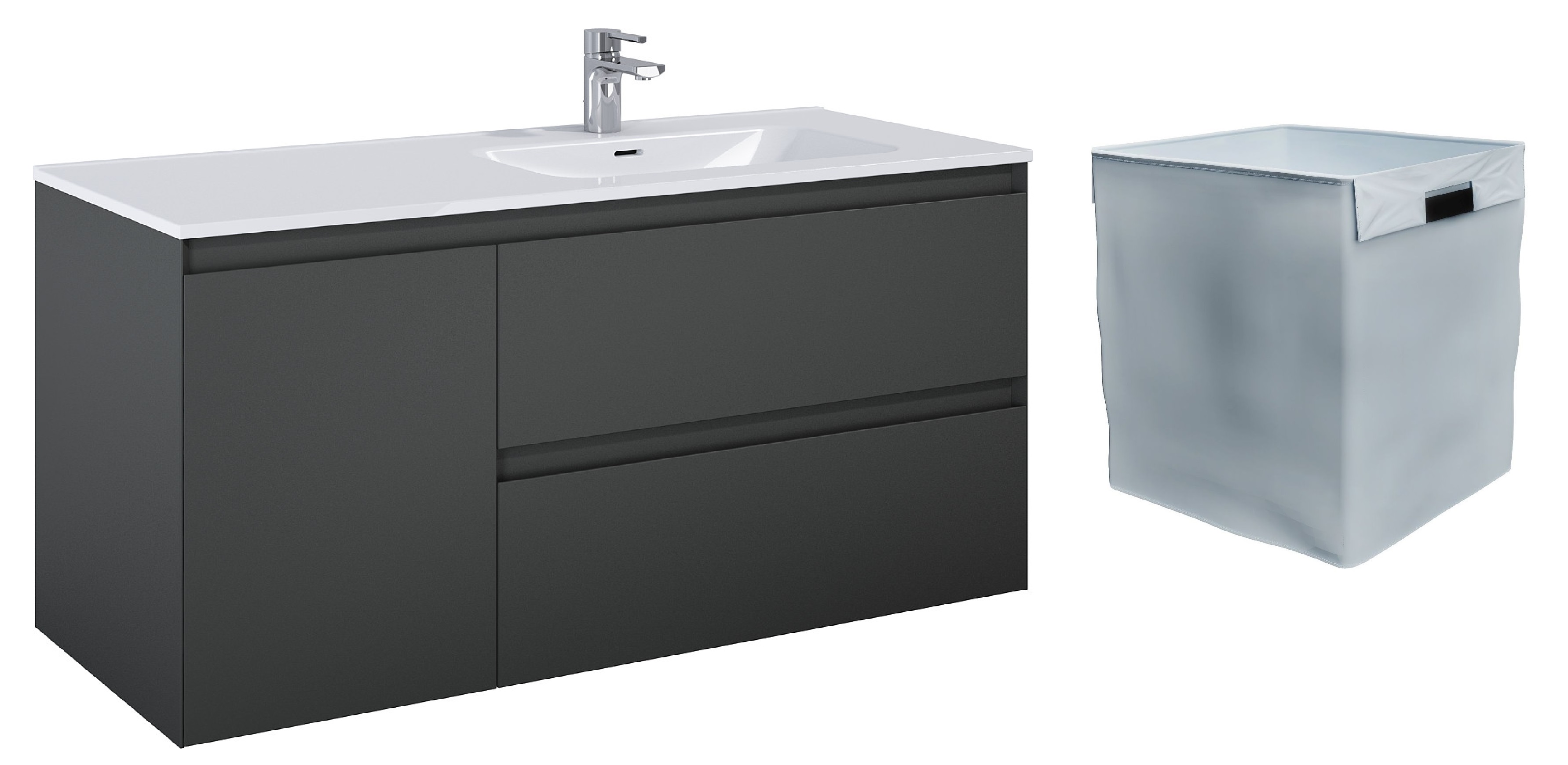 Zestaw Elita Split szafka 120 cm podumywalkowa wisząca z wkładem do kosza antracyt mat (RE011205256010, RE199488000010)