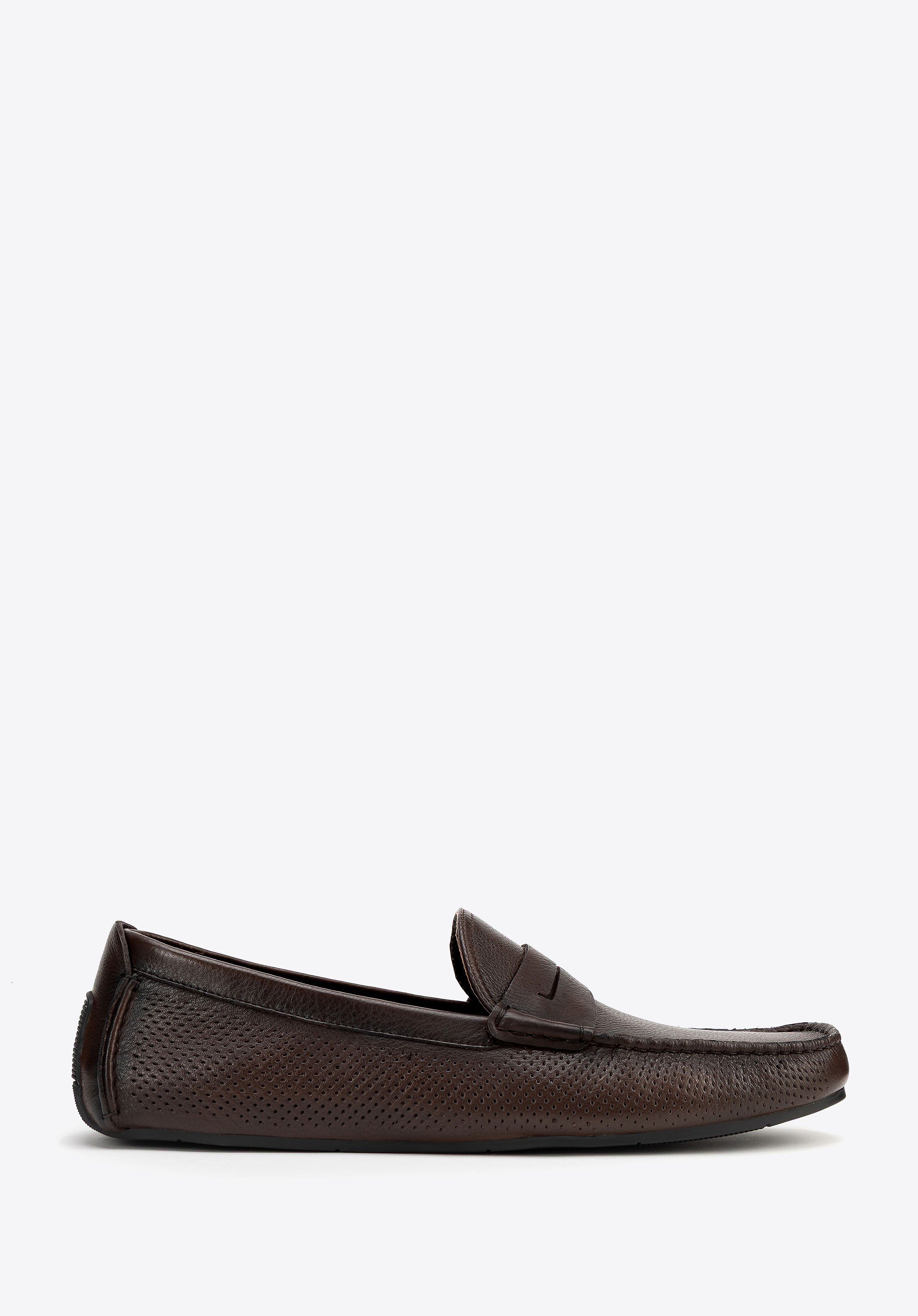 Męskie półbuty slip-on ze skóry brązowe