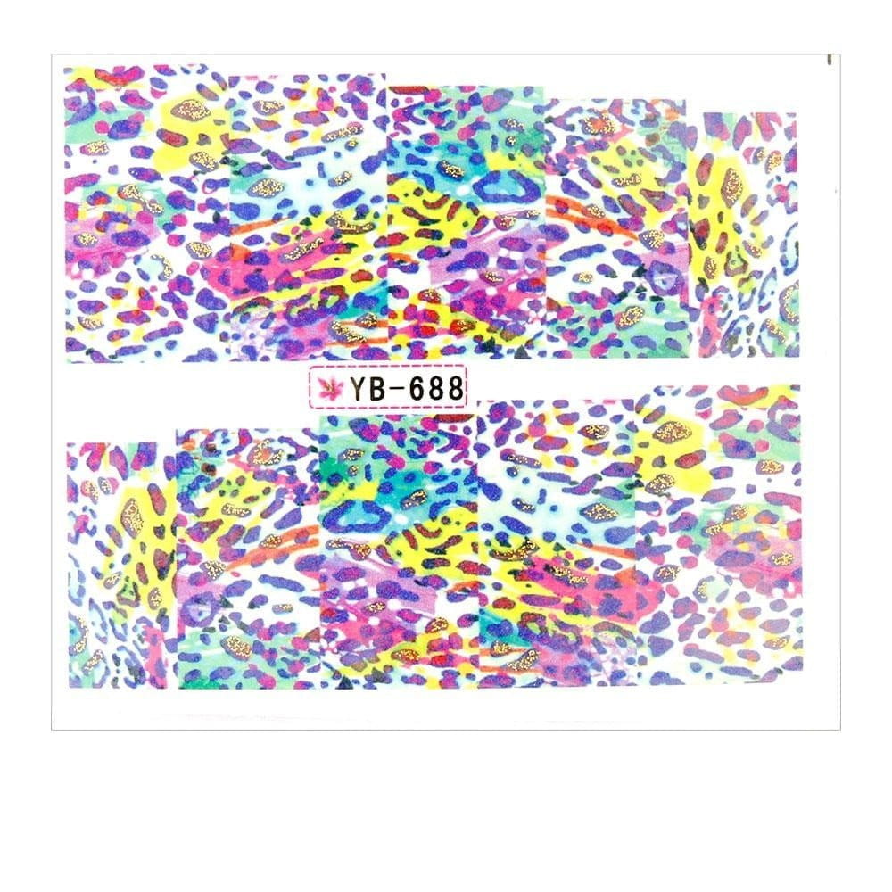 Naklejki wodne do paznokci arkusz 6,5 x 5,5 cm na 10 palców yb Nr 688