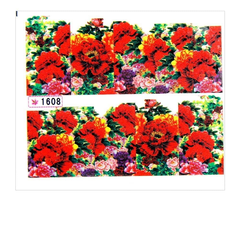 Naklejki wodne do paznokci arkusz 6,5 x 5,5 cm na 10 palców Nr 1608