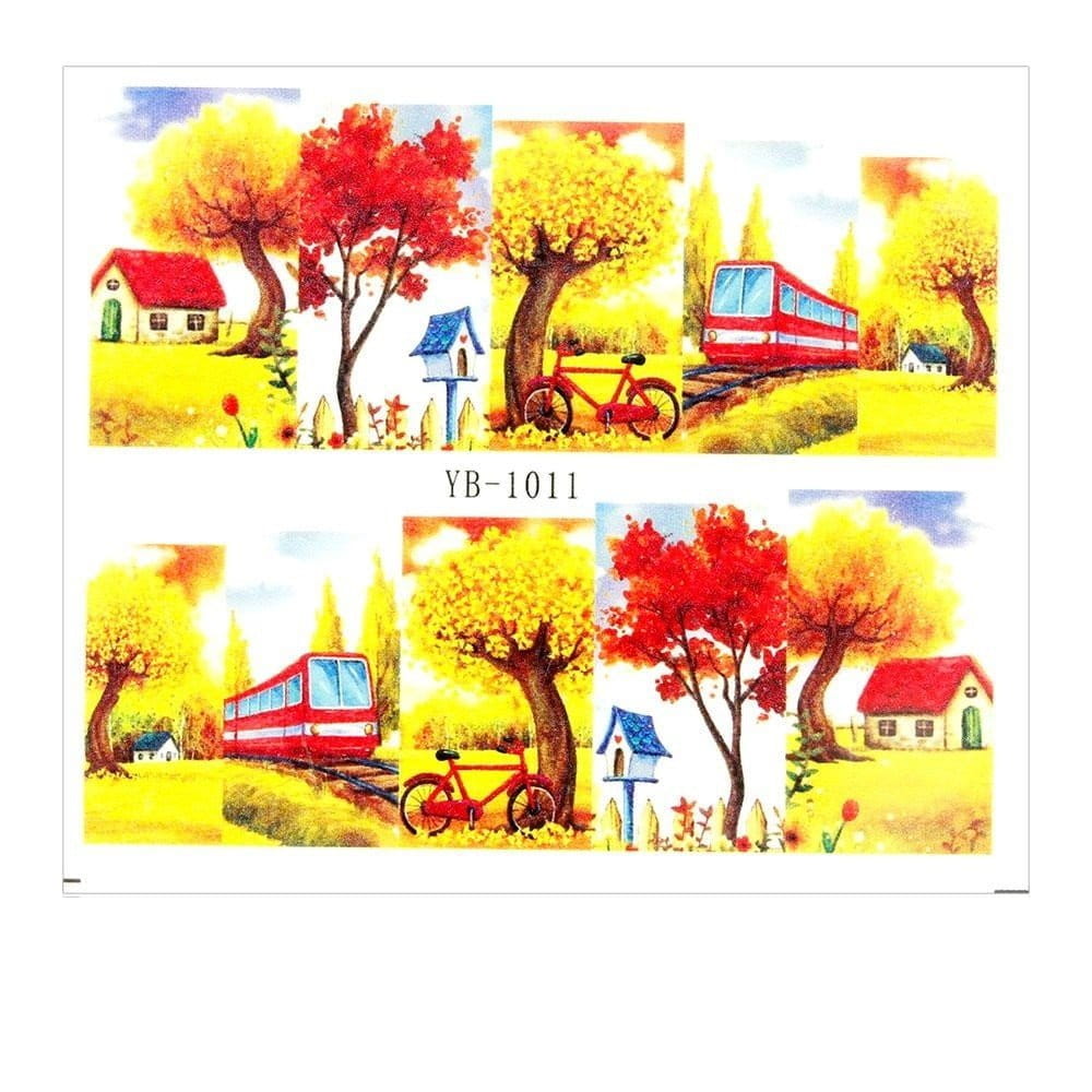 Naklejki wodne do paznokci arkusz 6,5 x 5,5 cm na 10 palców yb Nr 1011