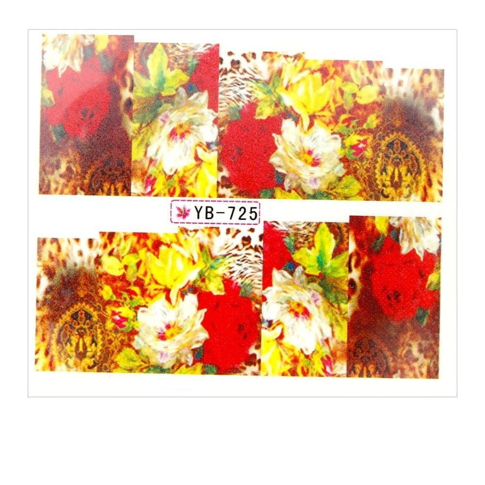 Naklejki wodne do paznokci arkusz 6,5 x 5,5 cm na 10 palców yb Nr 725