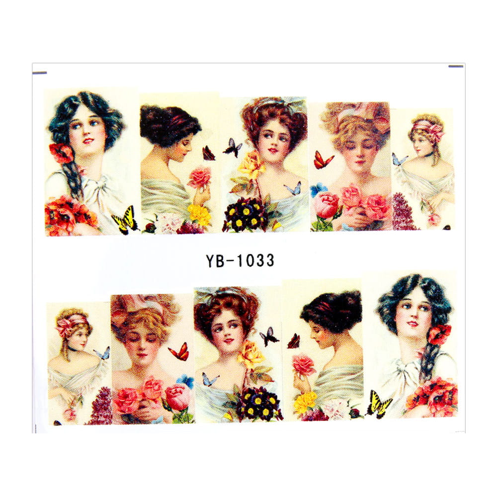 Naklejki wodne do paznokci arkusz 6,5 x 5,5 cm na 10 palców yb Nr 1033