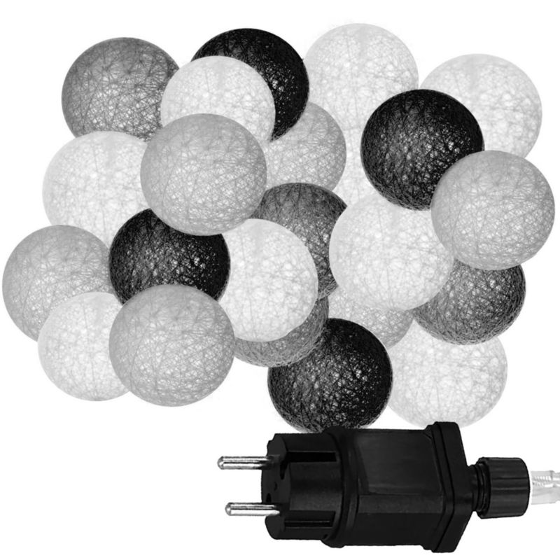 Cotton balls Springos 20 led lampki dekoracyjne, girlanda na prąd 6cm czarno-szaro-białe 1 szt.