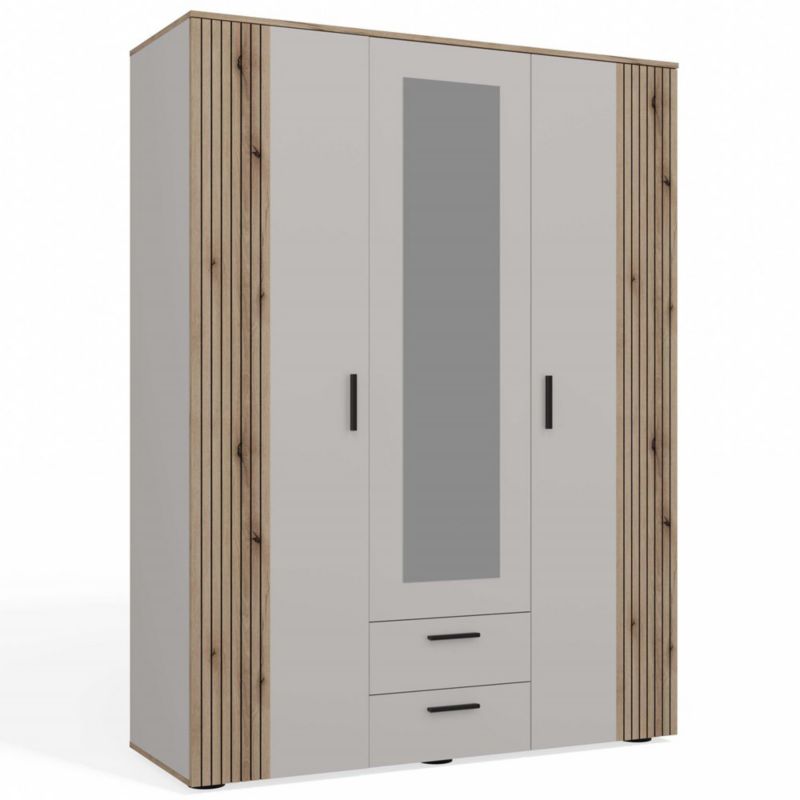 Szafa AVA 150 cm lustro 2 szuflady ryflowany front dąb evoke kaszmir beż