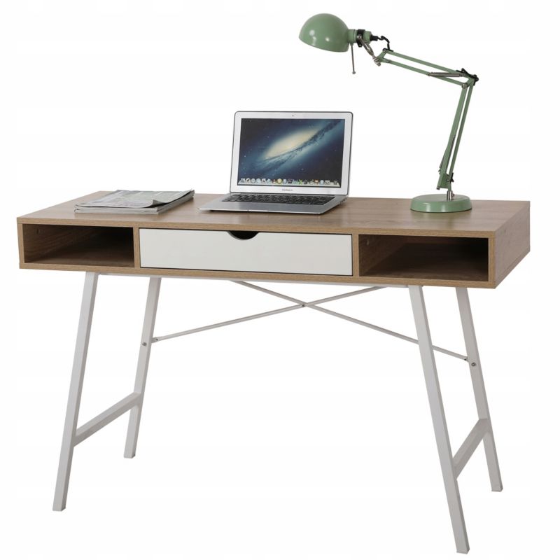 Biurko z szufladą i półkami JUMI eleganckie nowoczesne 120 cm do gabinetu biura 1 szt.