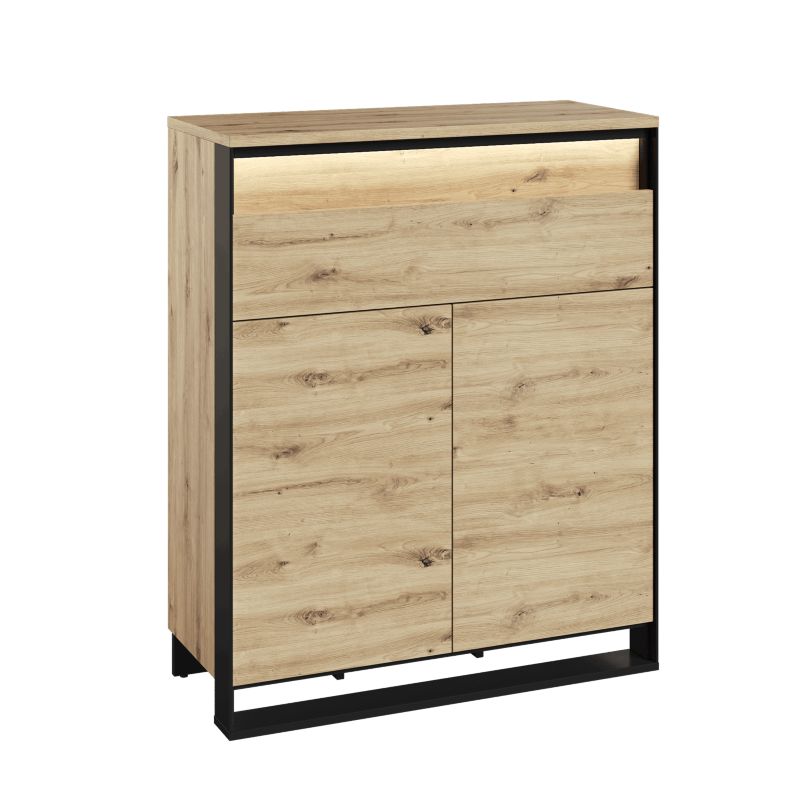 Komoda dwudrzwiowa Bettso Quaro nowoczesna z szufladami i oświetleniem LED dąb artisan 1szt.