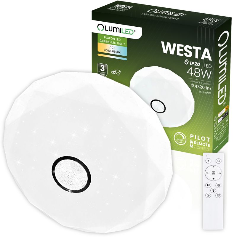 Plafon LED Lumiled Lampa Sufitowa Natynkowa 48W CCT Biały Okrągły 40cm z Pilotem 1 szt.