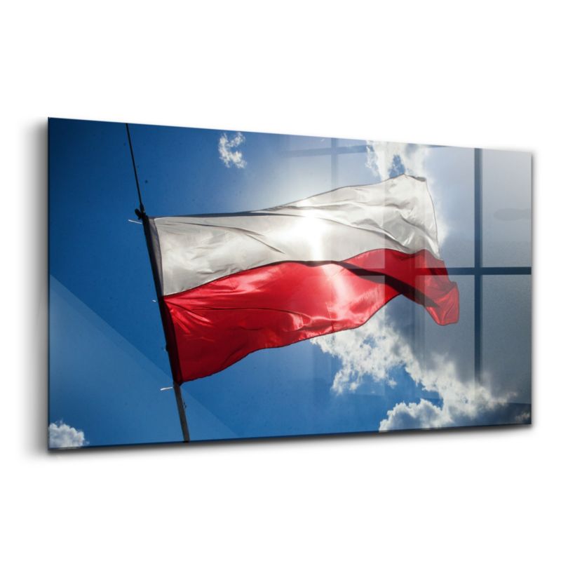 Szklany Obraz Ścienny Wallfluent 100x50 cm Flaga Polski na tle nieba 1 szt.