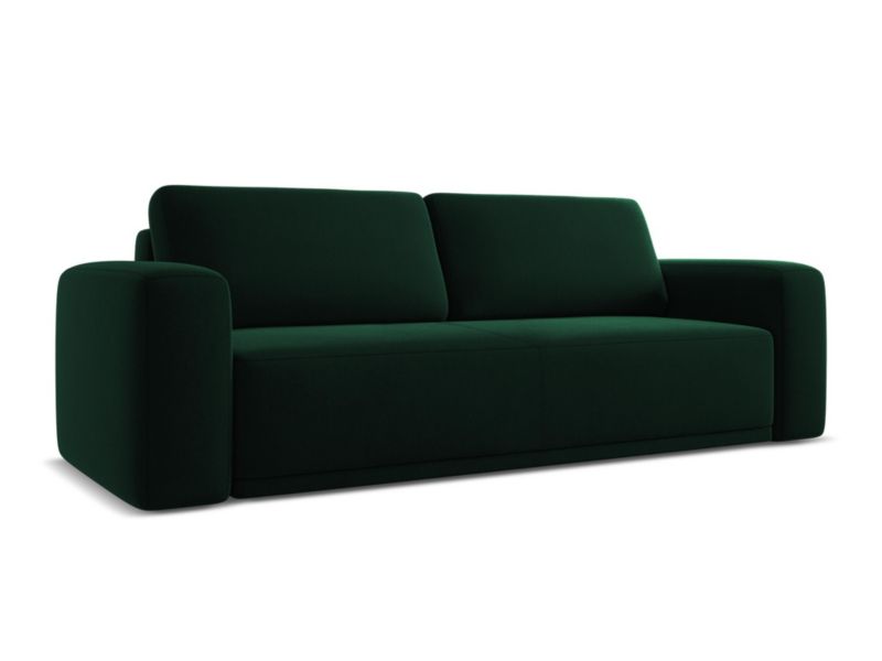 Kanapa 3-osobowa z funkcją spania Makamii Kaila z tkaniny welwetowej 242x100 cm butelkowa zieleń 1 szt.