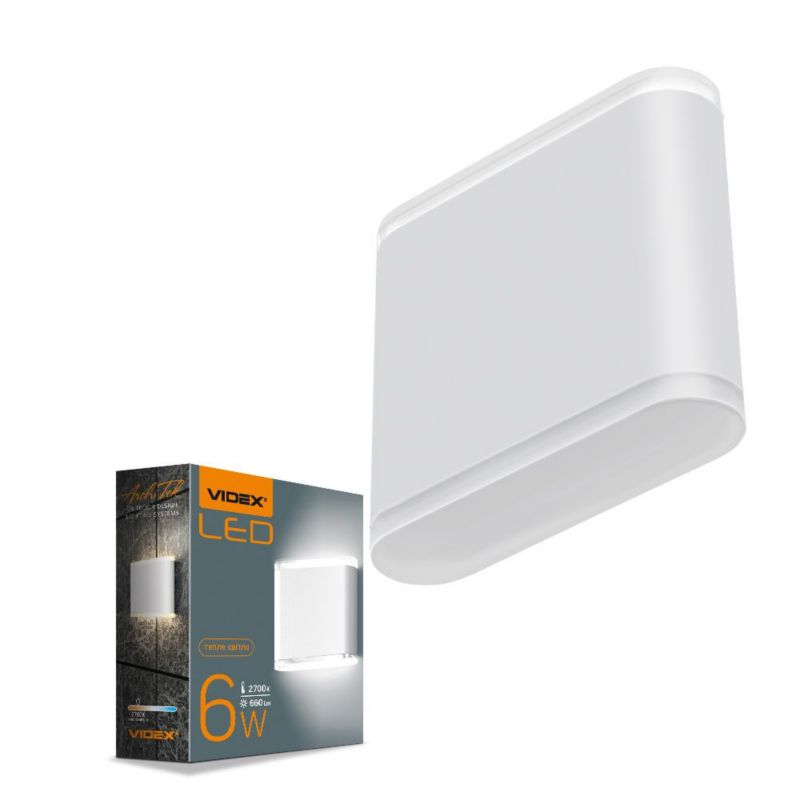 Kinkiet ścienny zewnętrzny Videx Evan biały LED 6W 2700K 660lm IP54 wym: 10,6 x 11,5 x 3 cm aluminium - 1 szt.