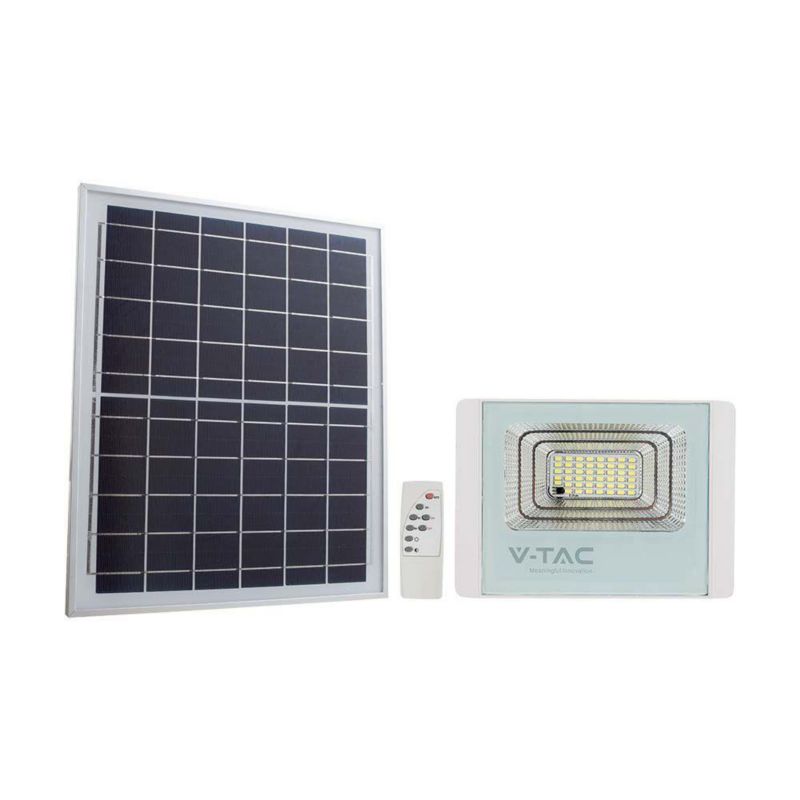 Naświetlacz solarny LED V-TAC biały LED 35W 4000K 2450lm z pilotem IP65 wym: 25 x 33,5 x 8,6 cm aluminium - 1 szt.