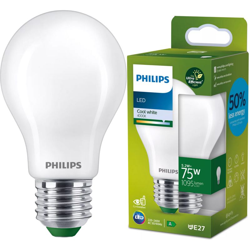 Żarówka LED Philips E27 A60 5.2W 1095lm 4000K 300st Klasa A 1 szt.