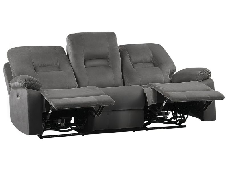 Sofa z elektryczną funkcją relaksu 3-osobowa welurowa LED z ładowarką szara Bergen 1 szt.