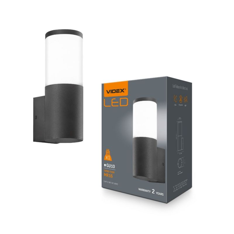 Kinkiet ścienny zewnętrzny Videx Ar090 czarno-biały 1 x GU10 x IP54 wym: 16 x 6 x 8 cm - 1 szt.