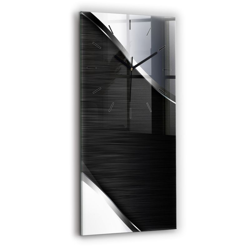 Zegar szklany czarne wskazówki Wallfluent 30x60 cm Czarno srebrne linie 1 szt.