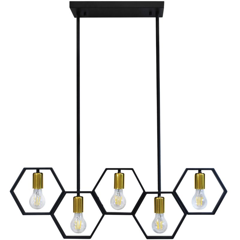Lampa wisząca Polux Honey czarno-złota wym: 100 x 26 x 80 cm 5xE27 x 1 szt.