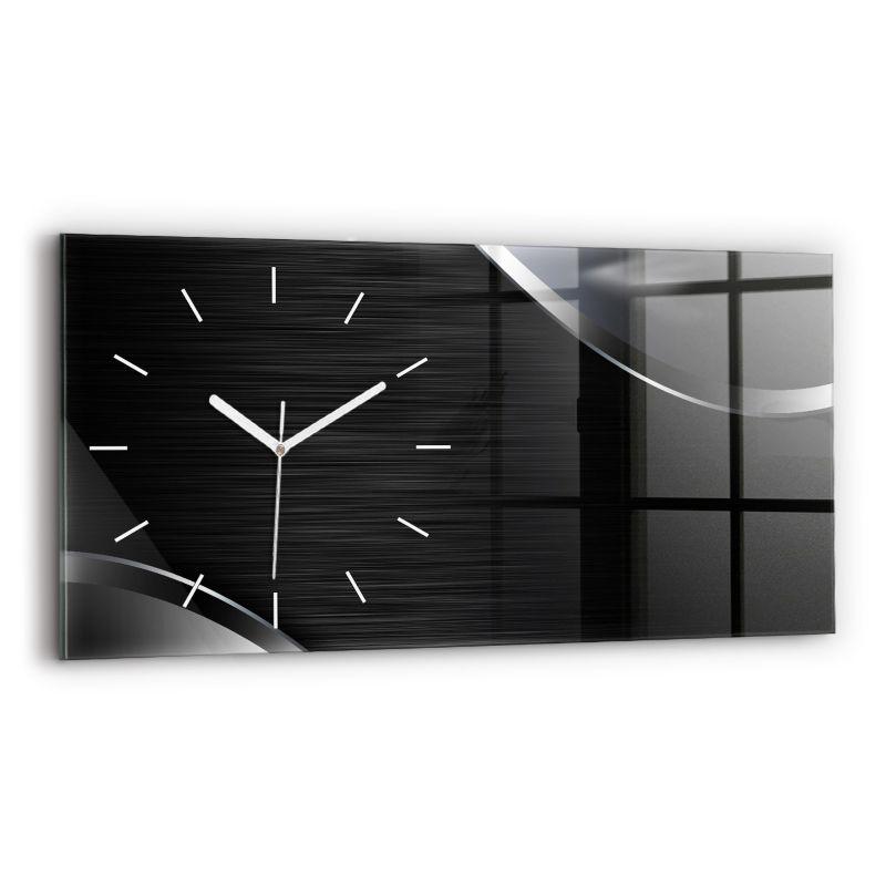 Zegar szklany białe wskazówki Wallfluent 60x30 cm Czarno srebrne linie 1 szt.
