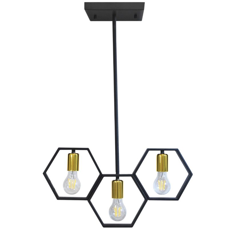Lampa wisząca Polux Honey czarno-złota wym: 100 x 26 x 50 cm 3xE27 x 1 szt.