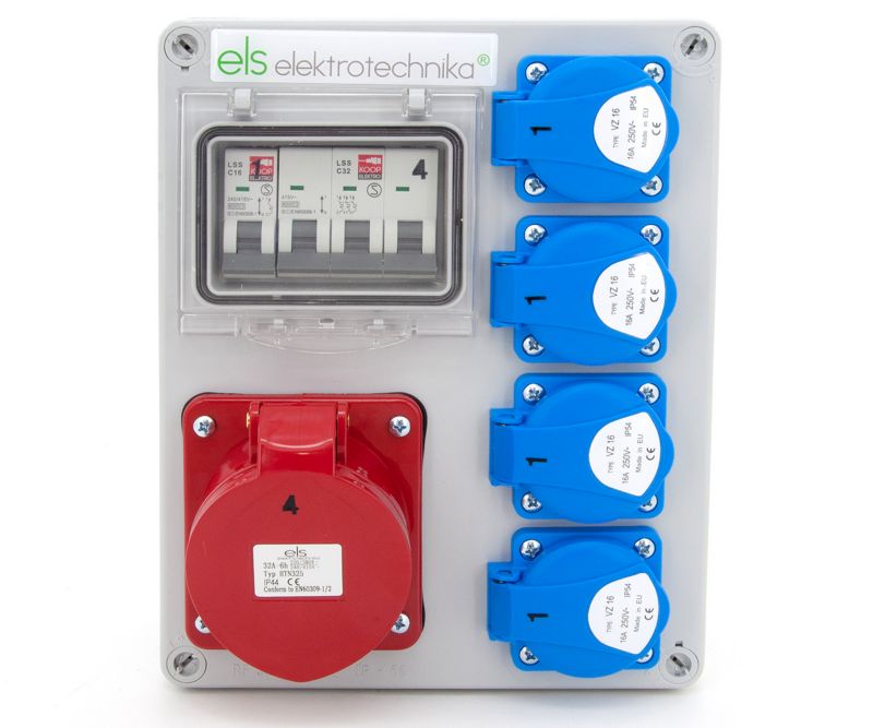 Rozdzielnica, rozdzielnia budowlana ELS Elektrotechnika 4NO41C011C 4x230V 32A/5, zabezpieczenia nadprądowe C16 C32, 1 szt.