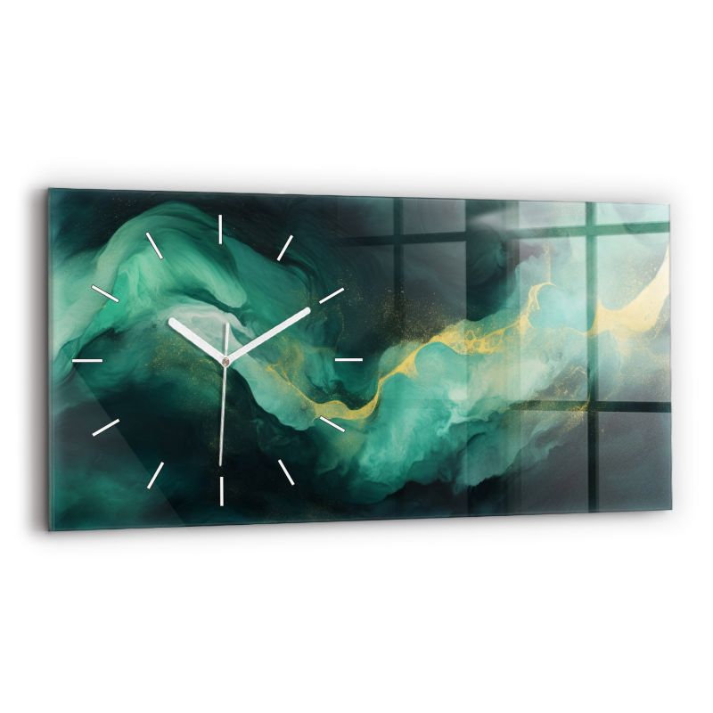 Zegar szklany białe wskazówki Wallfluent 60x30 cm Zielony marmur 1 szt.