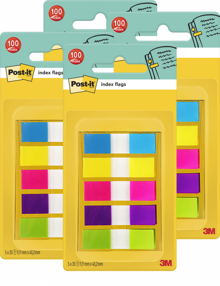 4x Zakładki indeksujące Post-it, PP, 11.9x43.2mm, 5x20 karteczek
