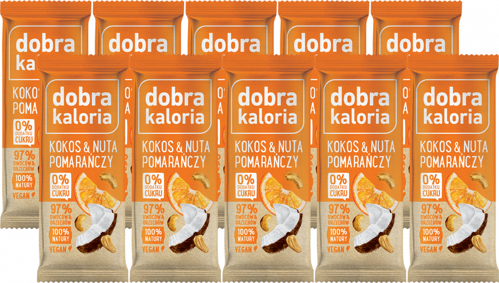10x Baton Dobra Kaloria, kokos i nuta pomarańczy, 35g