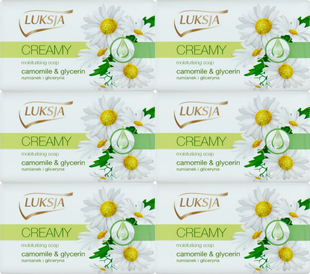6x Mydło w kostce Luksja Creamy, rumianek i gliceryna, 90g