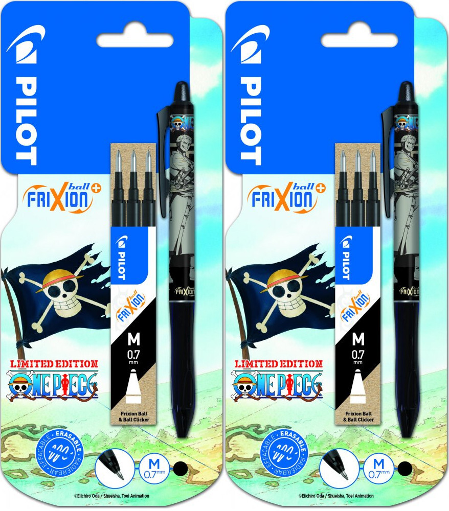 2x Pióro kulkowe wymazywalne Pilot Frixion Ball+ One Piece, 0.7mm, czarny + wkład, 3 sztuki, czarny