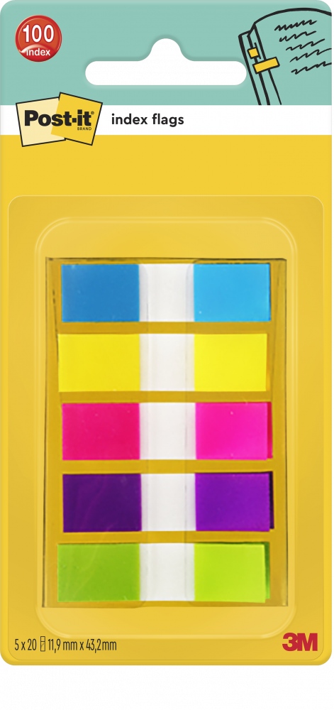 Zakładki indeksujące Post-it, PP, 11.9x43.2mm, 5x20 karteczek