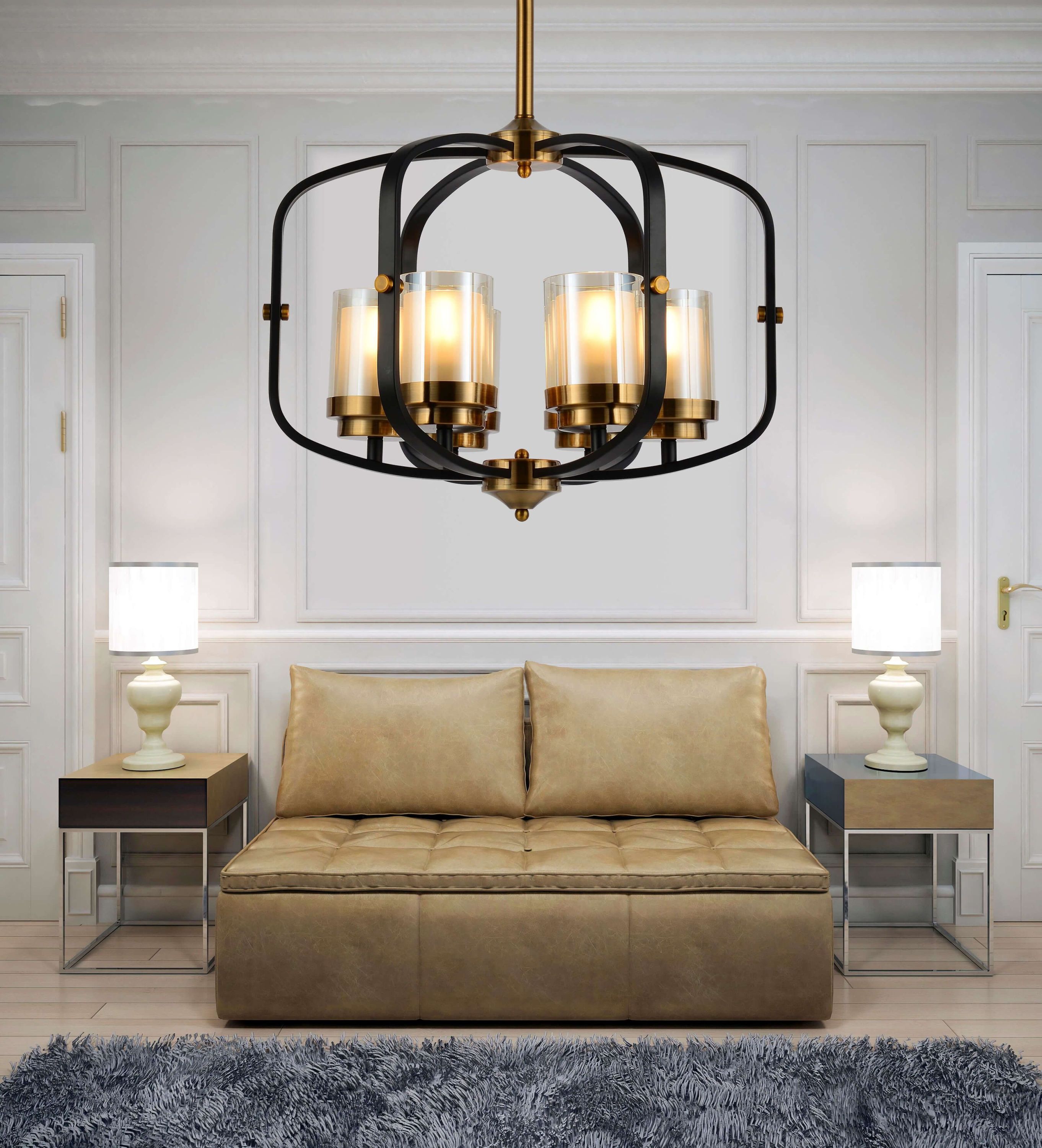 Lumina Deco Bonton W6 lampa wisząca 6x40W czarny/mosiądz/szkło przezroczyste LDP1221-6BK+MD