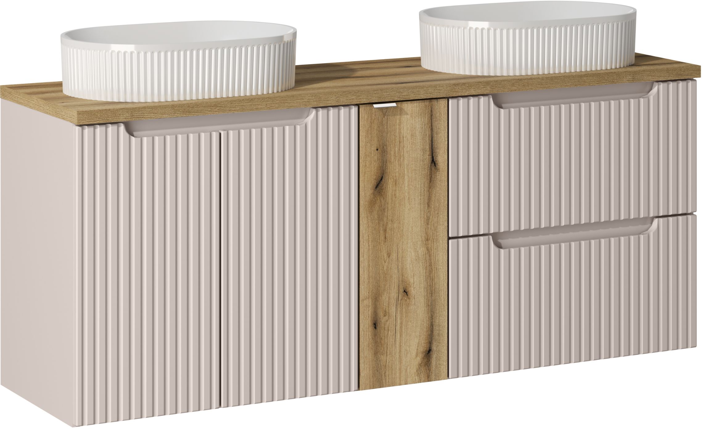 Zestaw 2 x Comad Nova Cashmere szafka 60x39x57 cm podumywalkowa wisząca kaszmir z blatem, umywalkami i szafką wąską SET-NOC B OAK 140CM ...