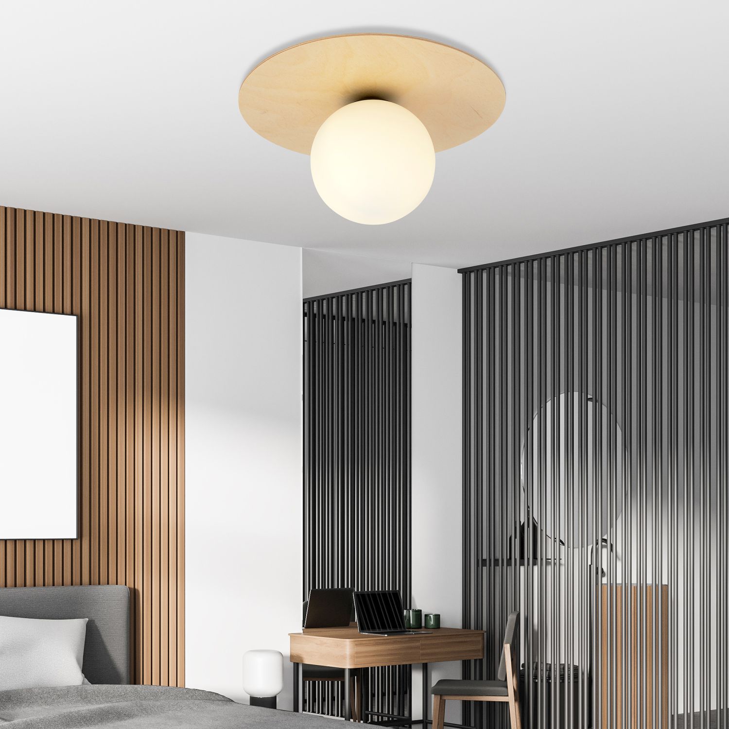 Emibig Kenzo lampa podsufitowa 1x10 W drewno-opal 1142/1B