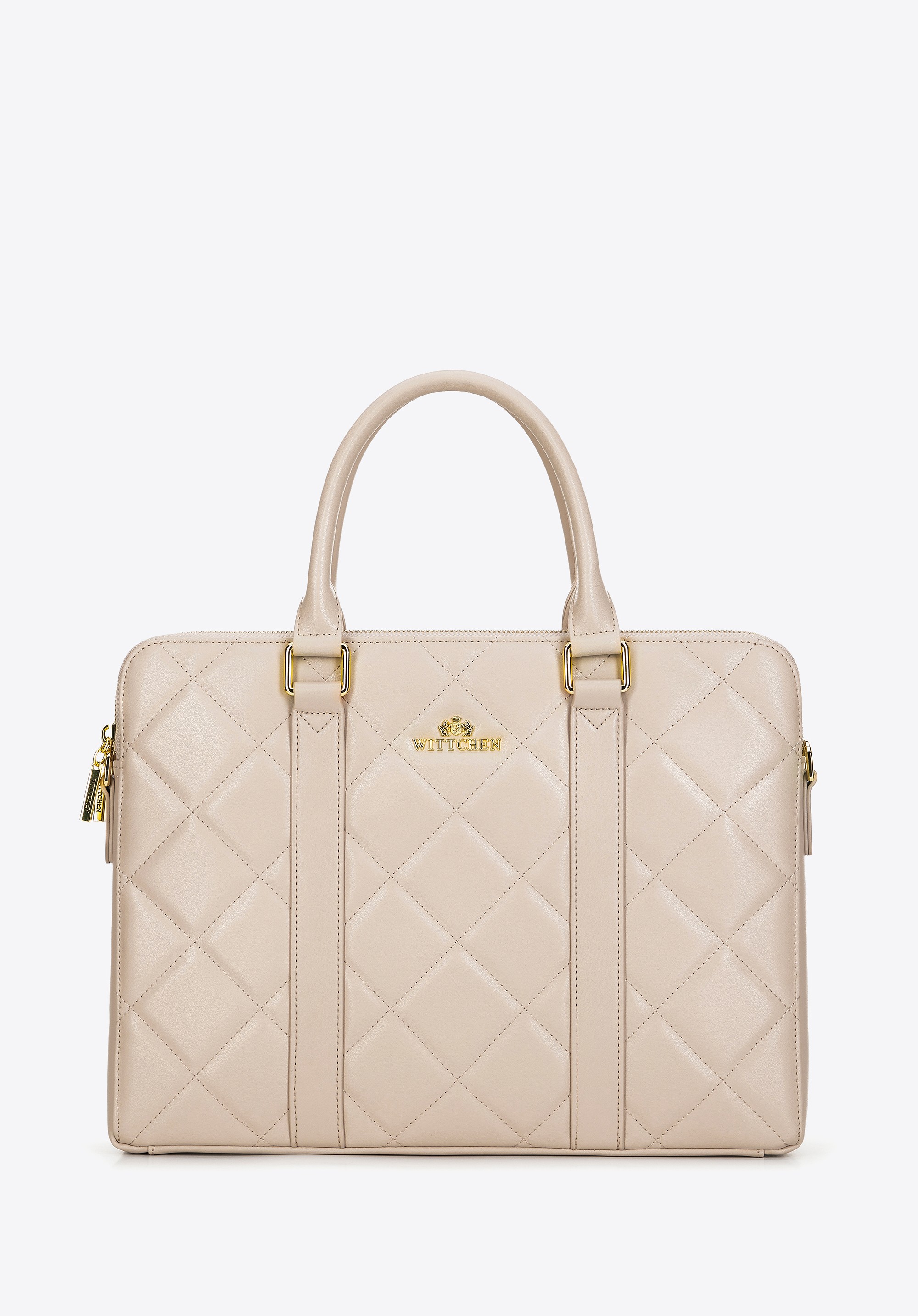 Damska torba na laptopa 15,6'' skórzana w pikowanie beżowa