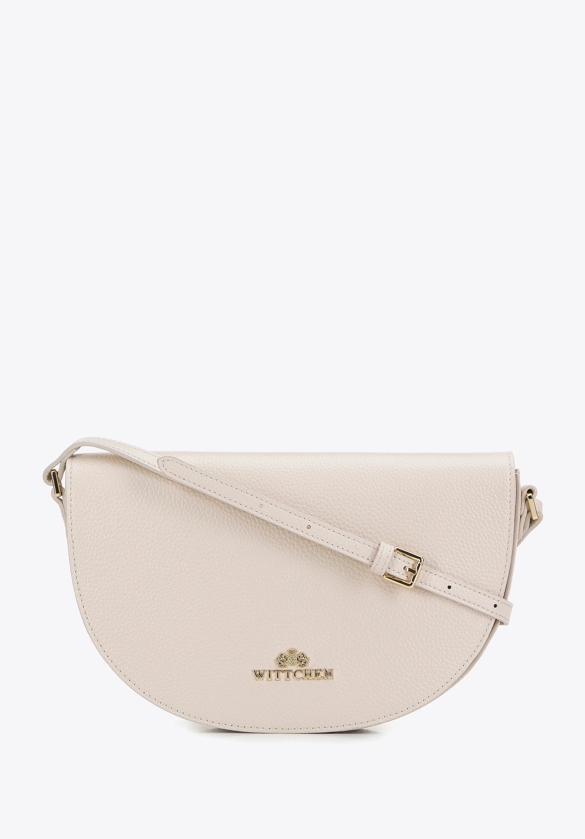 Damska saddle bag z groszkowanej skóry kremowa