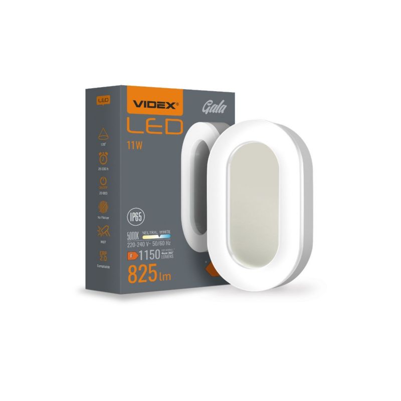 Kinkiet ścienny zewnętrzny Videx Gala biały LED 11W 5000K 1150lm IP65 wym: 19 x 11,3 x 4 cm tworzywo sztuczne - 1 szt.