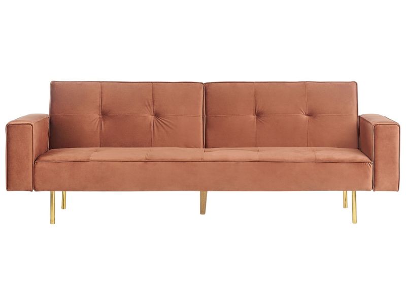 Sofa rozkładana Visnes Welur Złoty brąz dla 3 osób 1 szt.