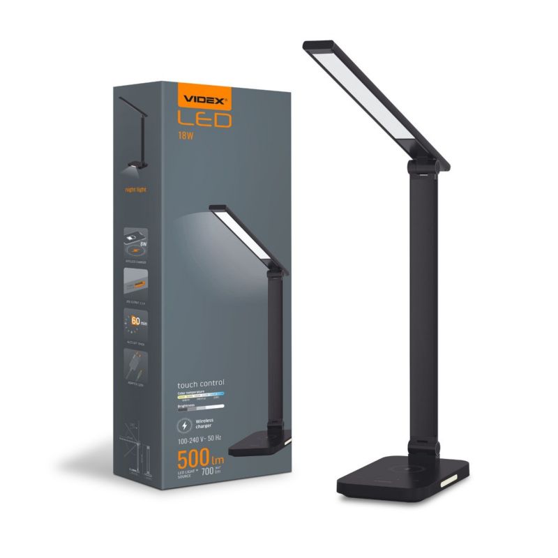 Lampa biurkowa Videx czarna LED 7.5W 1800K-6500K 700lm IP20 wym: 40.4 x 11.5 x 17.7 cm aluminium - 1 szt.