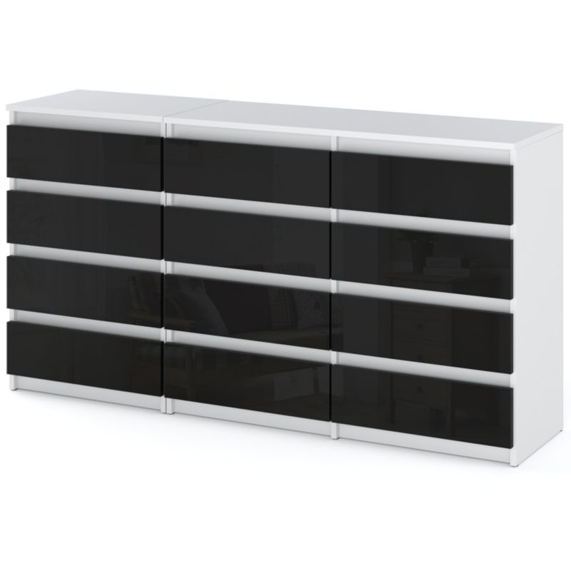 Komoda Hurtownia-Mebli Szuflady 12 Zestaw komód Hugo 84 180cm Biały Mat Czarny Połysk 180x33.5x92.5 cm 1szt.